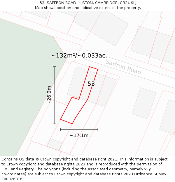 53, SAFFRON ROAD, HISTON, CAMBRIDGE, CB24 9LJ: Plot and title map