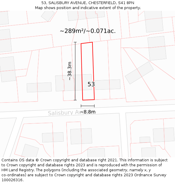 53, SALISBURY AVENUE, CHESTERFIELD, S41 8PN: Plot and title map