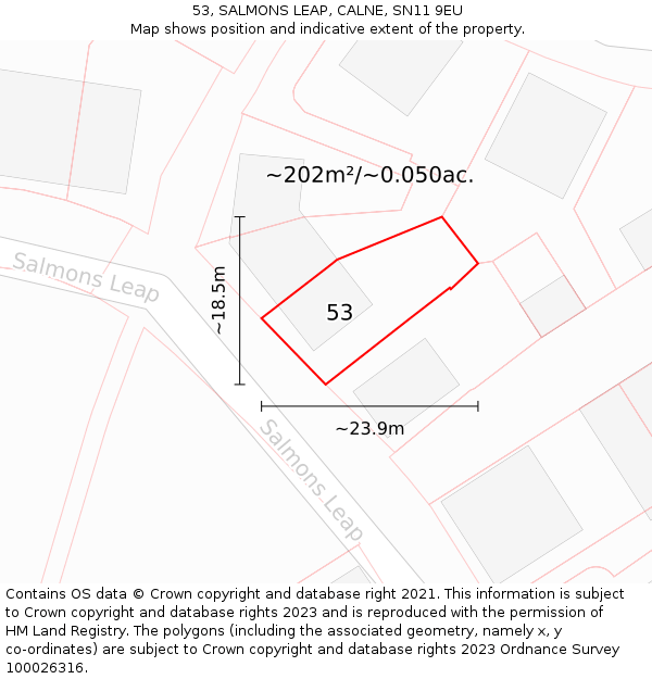 53, SALMONS LEAP, CALNE, SN11 9EU: Plot and title map