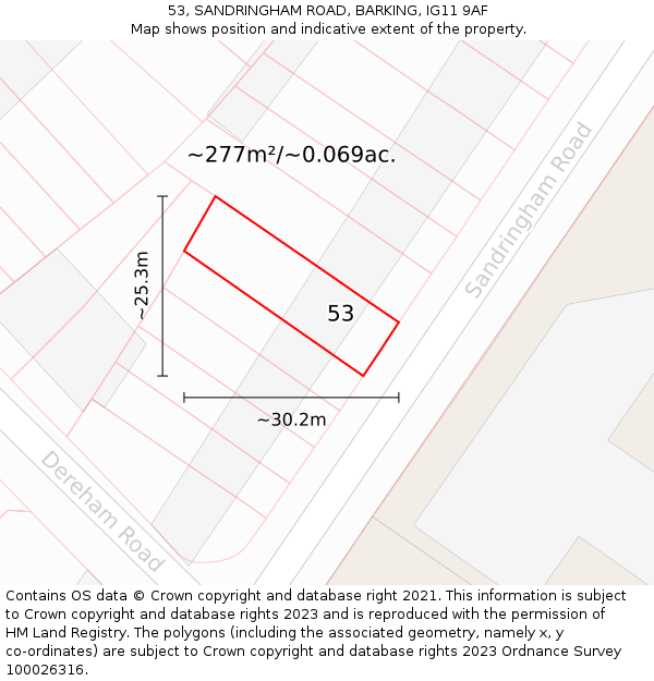 53, SANDRINGHAM ROAD, BARKING, IG11 9AF: Plot and title map