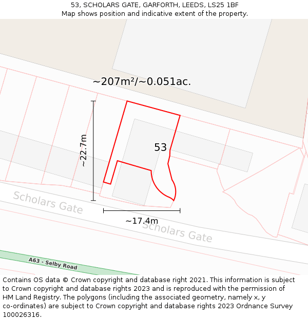 53, SCHOLARS GATE, GARFORTH, LEEDS, LS25 1BF: Plot and title map