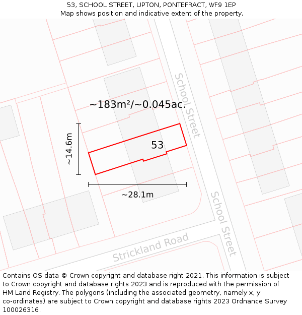53, SCHOOL STREET, UPTON, PONTEFRACT, WF9 1EP: Plot and title map