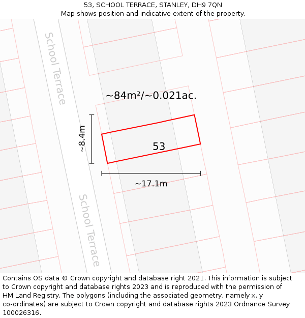 53, SCHOOL TERRACE, STANLEY, DH9 7QN: Plot and title map