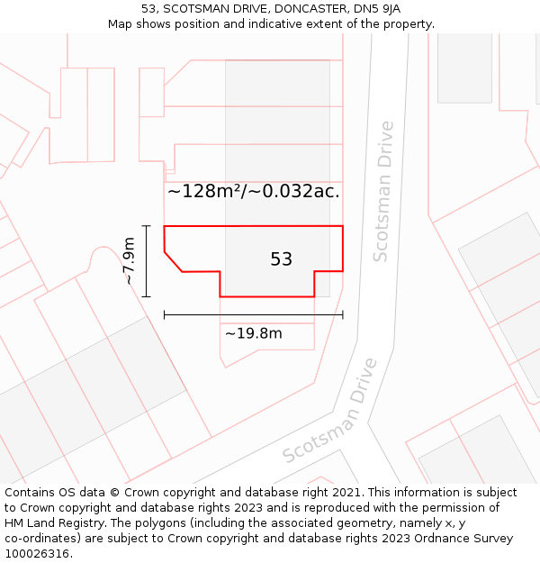 53, SCOTSMAN DRIVE, DONCASTER, DN5 9JA: Plot and title map
