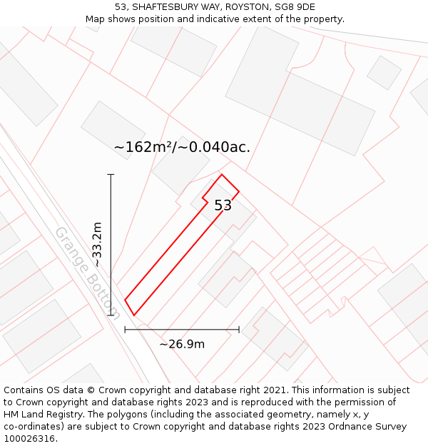 53, SHAFTESBURY WAY, ROYSTON, SG8 9DE: Plot and title map