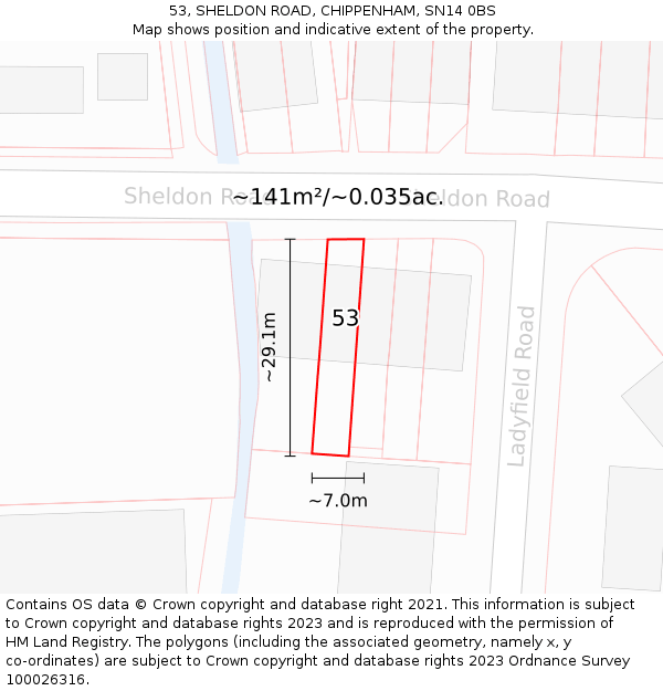 53, SHELDON ROAD, CHIPPENHAM, SN14 0BS: Plot and title map