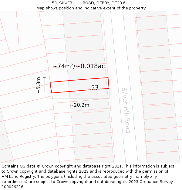 53, SILVER HILL ROAD, DERBY, DE23 6UL: Plot and title map