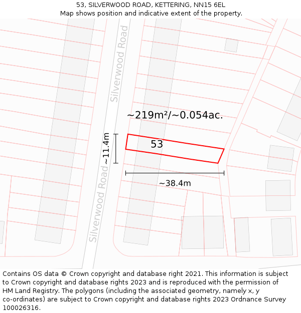 53, SILVERWOOD ROAD, KETTERING, NN15 6EL: Plot and title map