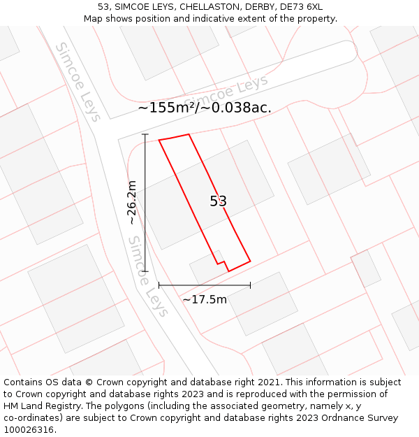 53, SIMCOE LEYS, CHELLASTON, DERBY, DE73 6XL: Plot and title map
