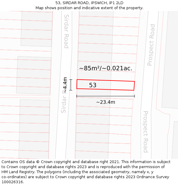 53, SIRDAR ROAD, IPSWICH, IP1 2LD: Plot and title map