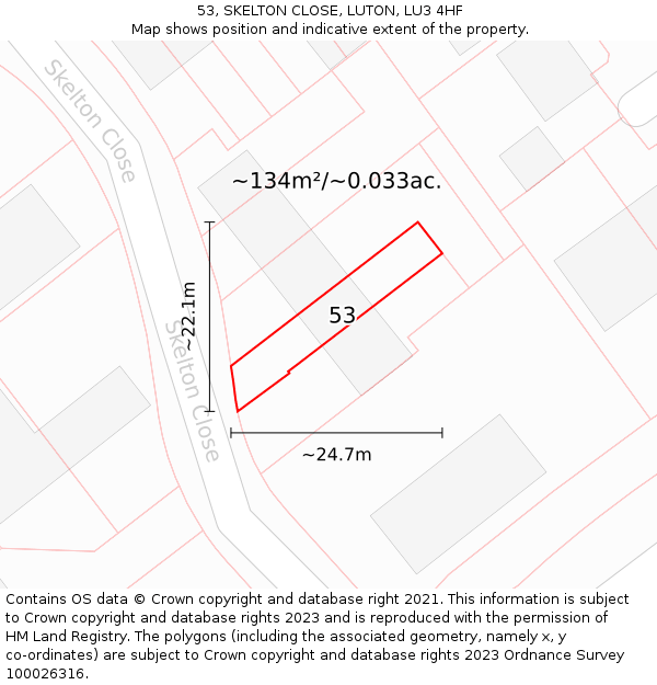 53, SKELTON CLOSE, LUTON, LU3 4HF: Plot and title map