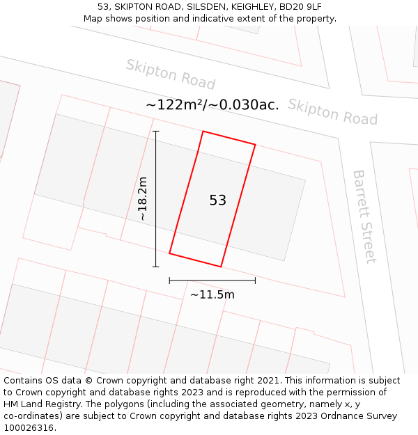 53, SKIPTON ROAD, SILSDEN, KEIGHLEY, BD20 9LF: Plot and title map