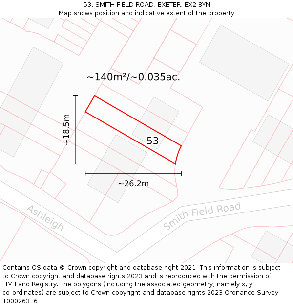 53, SMITH FIELD ROAD, EXETER, EX2 8YN: Plot and title map