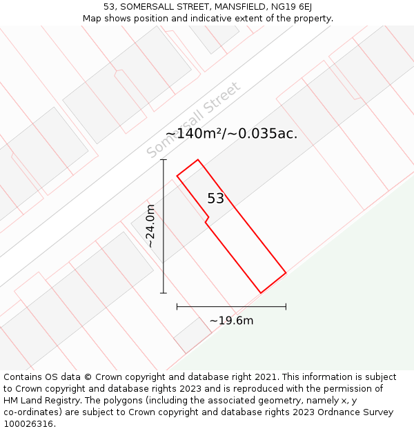 53, SOMERSALL STREET, MANSFIELD, NG19 6EJ: Plot and title map