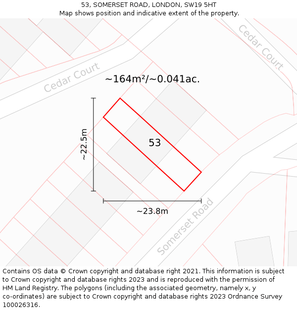 53, SOMERSET ROAD, LONDON, SW19 5HT: Plot and title map