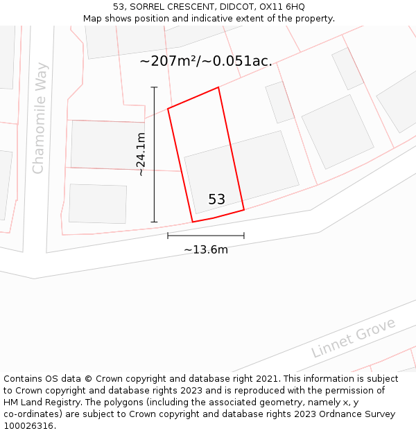 53, SORREL CRESCENT, DIDCOT, OX11 6HQ: Plot and title map