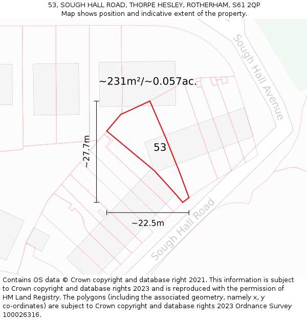 53, SOUGH HALL ROAD, THORPE HESLEY, ROTHERHAM, S61 2QP: Plot and title map