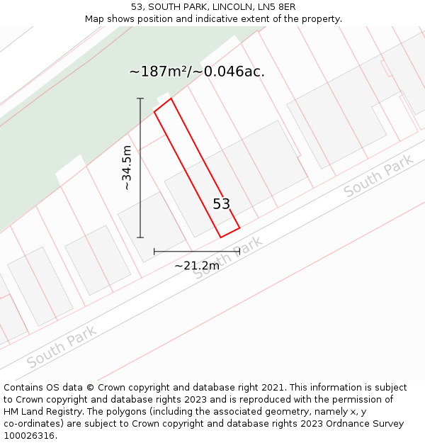 53, SOUTH PARK, LINCOLN, LN5 8ER: Plot and title map