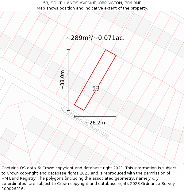 53, SOUTHLANDS AVENUE, ORPINGTON, BR6 9NE: Plot and title map