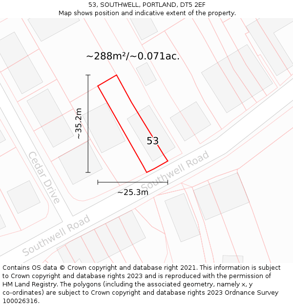 53, SOUTHWELL, PORTLAND, DT5 2EF: Plot and title map