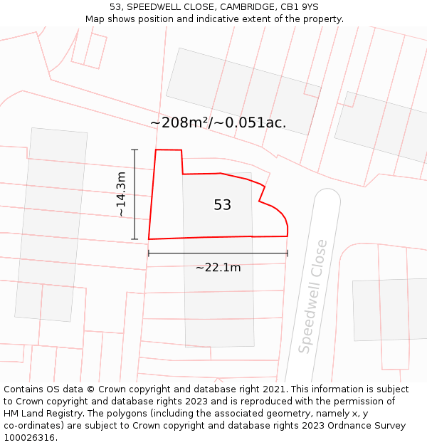 53, SPEEDWELL CLOSE, CAMBRIDGE, CB1 9YS: Plot and title map