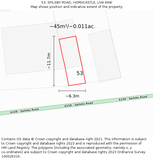 53, SPILSBY ROAD, HORNCASTLE, LN9 6AW: Plot and title map
