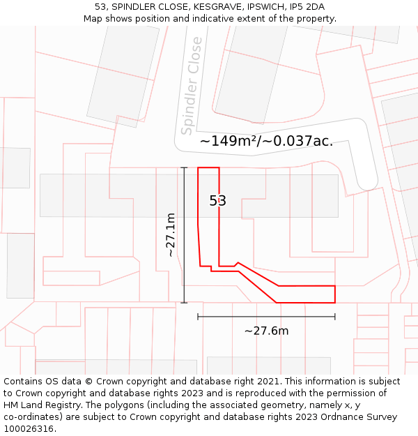53, SPINDLER CLOSE, KESGRAVE, IPSWICH, IP5 2DA: Plot and title map