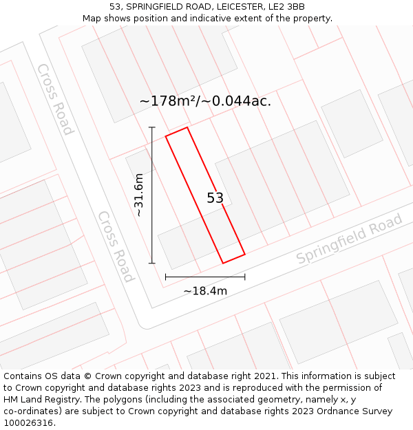 53, SPRINGFIELD ROAD, LEICESTER, LE2 3BB: Plot and title map