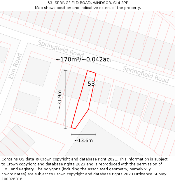 53, SPRINGFIELD ROAD, WINDSOR, SL4 3PP: Plot and title map