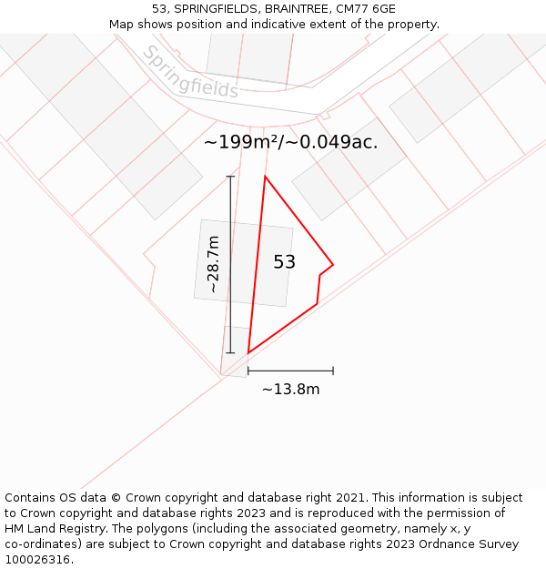 53, SPRINGFIELDS, BRAINTREE, CM77 6GE: Plot and title map
