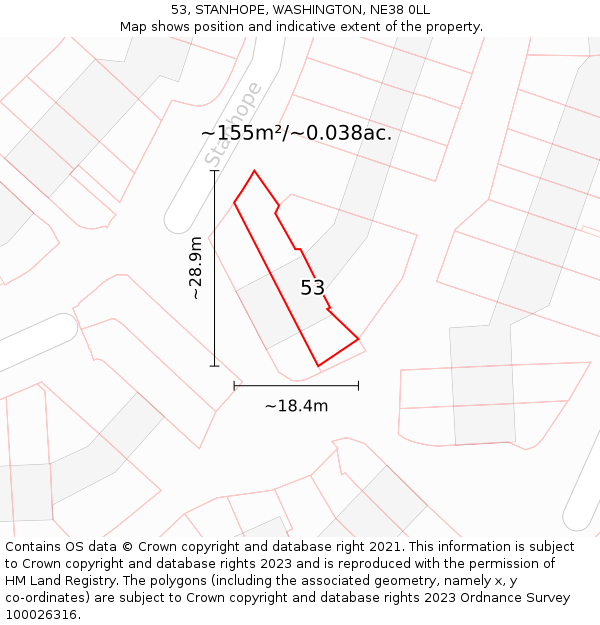 53, STANHOPE, WASHINGTON, NE38 0LL: Plot and title map
