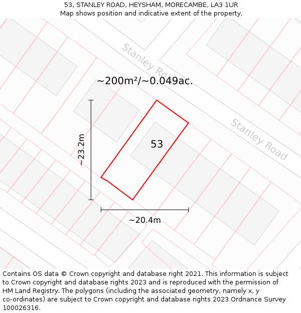 53, STANLEY ROAD, HEYSHAM, MORECAMBE, LA3 1UR: Plot and title map