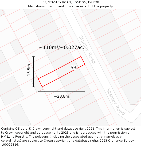 53, STANLEY ROAD, LONDON, E4 7DB: Plot and title map