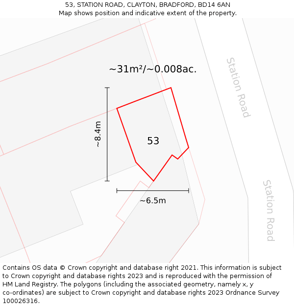 53, STATION ROAD, CLAYTON, BRADFORD, BD14 6AN: Plot and title map