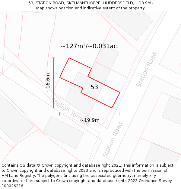 53, STATION ROAD, SKELMANTHORPE, HUDDERSFIELD, HD8 9AU: Plot and title map