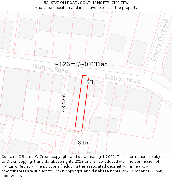 53, STATION ROAD, SOUTHMINSTER, CM0 7EW: Plot and title map
