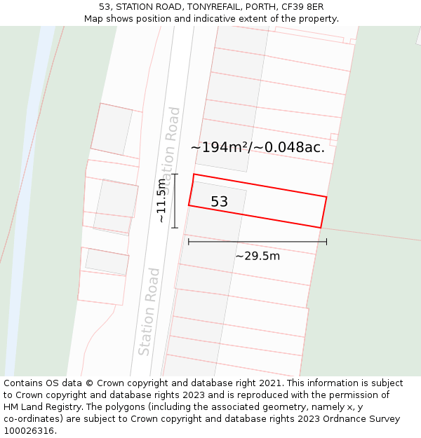53, STATION ROAD, TONYREFAIL, PORTH, CF39 8ER: Plot and title map