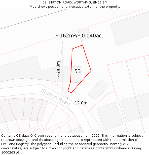 53, STATION ROAD, WORTHING, BN11 1JY: Plot and title map