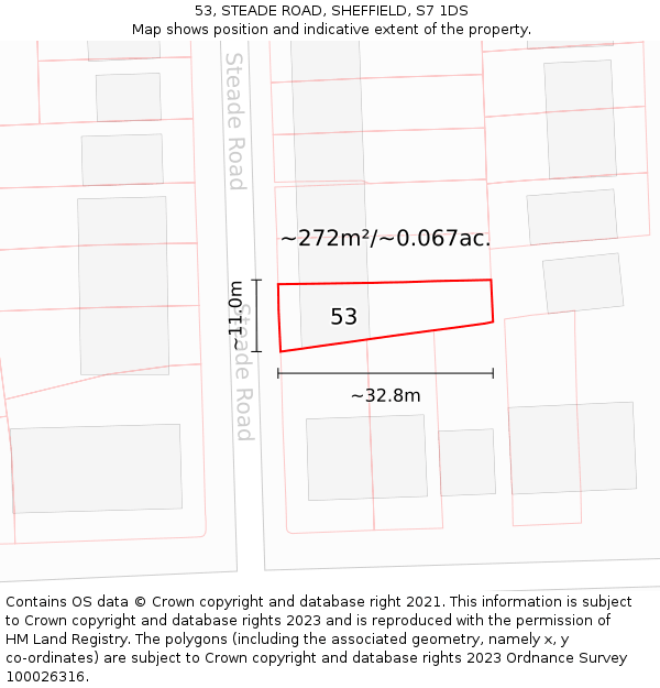 53, STEADE ROAD, SHEFFIELD, S7 1DS: Plot and title map