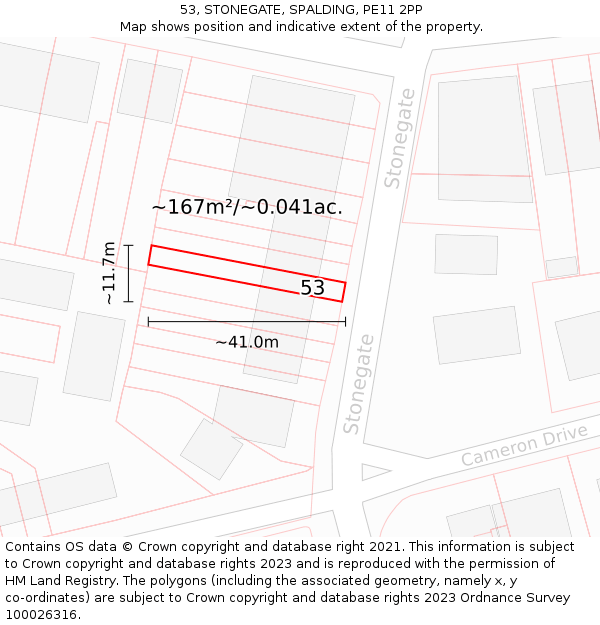 53, STONEGATE, SPALDING, PE11 2PP: Plot and title map