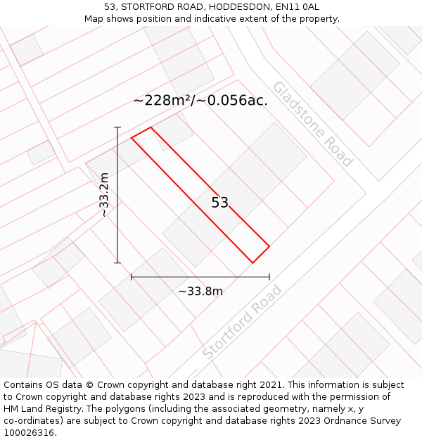 53, STORTFORD ROAD, HODDESDON, EN11 0AL: Plot and title map