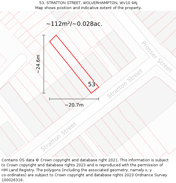 53, STRATTON STREET, WOLVERHAMPTON, WV10 9AJ: Plot and title map
