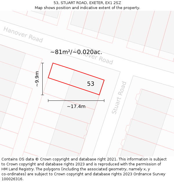53, STUART ROAD, EXETER, EX1 2SZ: Plot and title map