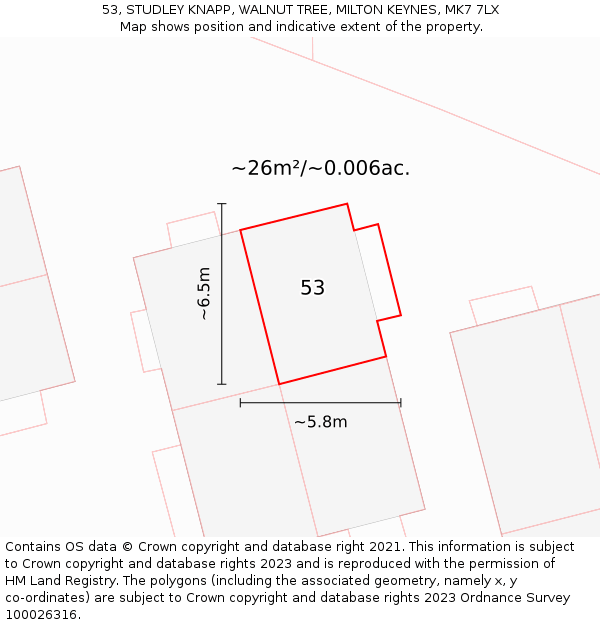 53, STUDLEY KNAPP, WALNUT TREE, MILTON KEYNES, MK7 7LX: Plot and title map