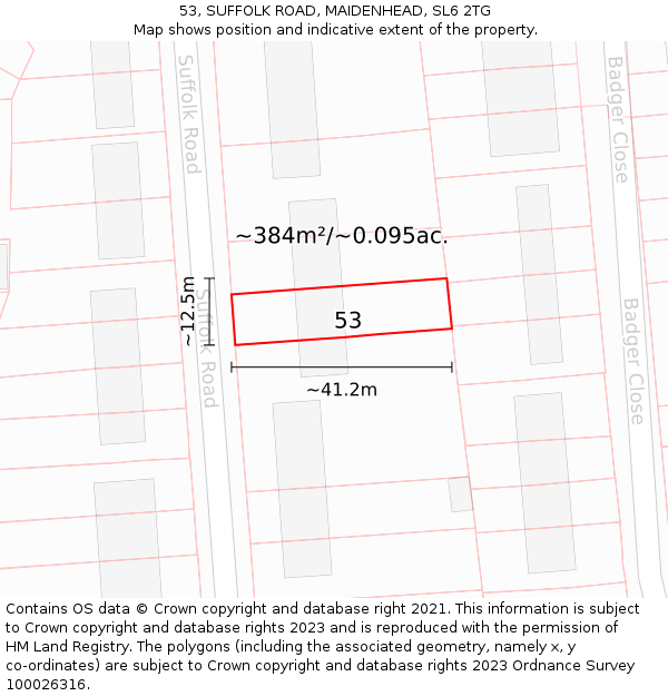 53, SUFFOLK ROAD, MAIDENHEAD, SL6 2TG: Plot and title map