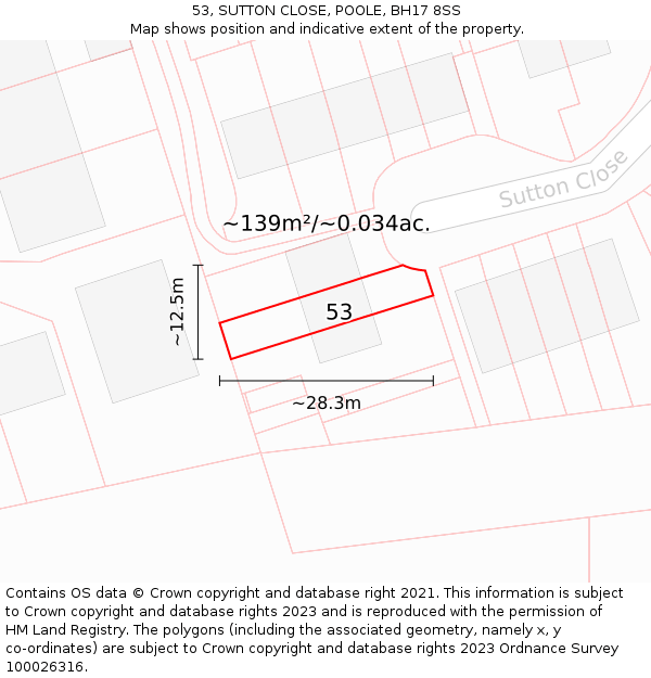 53, SUTTON CLOSE, POOLE, BH17 8SS: Plot and title map