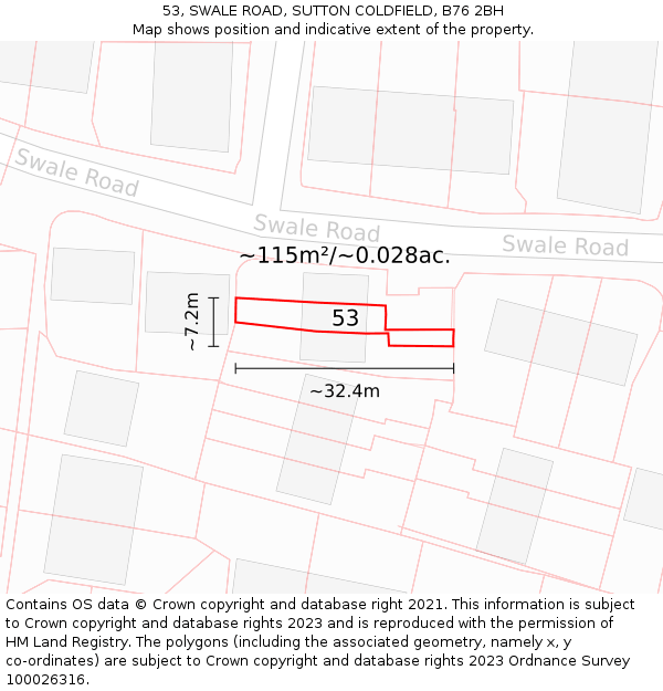 53, SWALE ROAD, SUTTON COLDFIELD, B76 2BH: Plot and title map