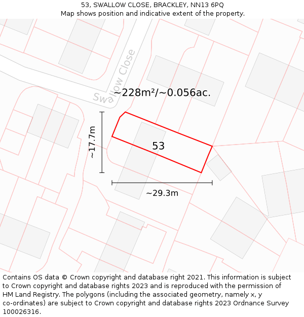 53, SWALLOW CLOSE, BRACKLEY, NN13 6PQ: Plot and title map