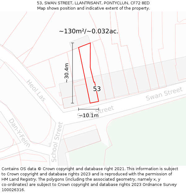 53, SWAN STREET, LLANTRISANT, PONTYCLUN, CF72 8ED: Plot and title map