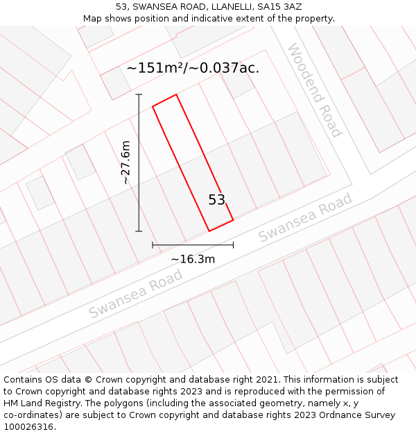 53, SWANSEA ROAD, LLANELLI, SA15 3AZ: Plot and title map